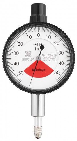 Mitutoyo 1900a-10 serie 1 indicador de cuadrante compacto de una revolución con orejeta trasera, 0 a 0,1 mm, métrico.