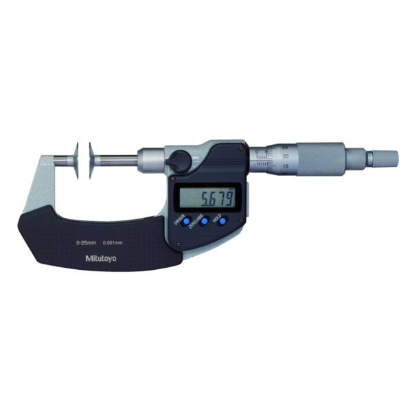 Mitutoyo 369-250-30 series 369 digimatic disc micrometer con husillo no giratorio, 0 a 25 mm