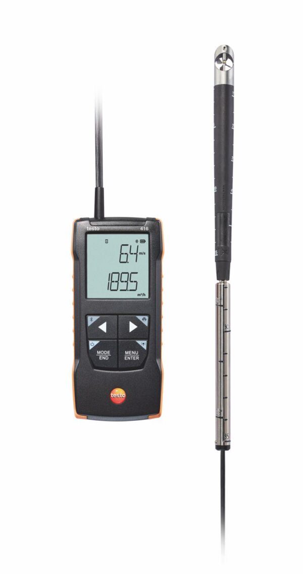 Anemómetro digital de paletas testo 416 con sonda telescópica, de 118,1 a 7874 fpm, 0,63″