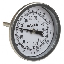 Termómetro bimetálico Baker T30025-250, de 0 a 250 °F (-20 a 120 °C)