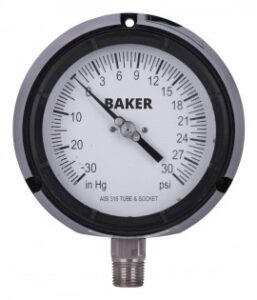 Manómetro baker lf45-30-1-2, lleno de glicerina, conexión inferior npt de 30-0”, 30″-<>–<> psi