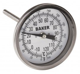 Termómetro bimetálico baker t3004-250, de 0 a 250 °f (-20 a 120 °c), incluye certificado trazable