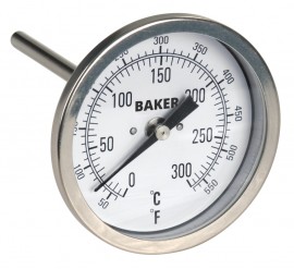 Termómetro bimetálico baker t3004-550, de 50 a 550 °c (0 a 300 °f)