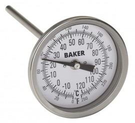 termómetro bimetálico baker t3006-250, de 0 a 250 °f (-20 a 120 °c)