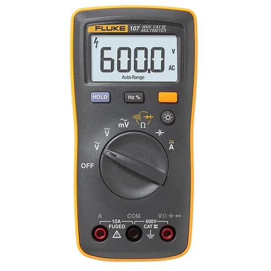 Multímetro digital del tamaño de la palma de la mano fluke 107 esp, cat iii, 600 v