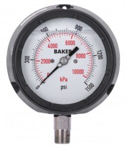 Manómetro baker lf45-1500p-1-2, lleno de glicerina, conexión inferior npt de 0-1500”, 0-10 psi-500-<>,<> kpa