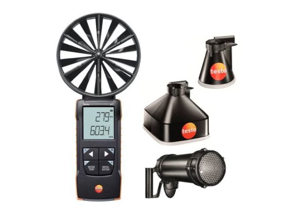 Set 2 testo 417 – anemómetro de molinete con conos de medición y estabilizador