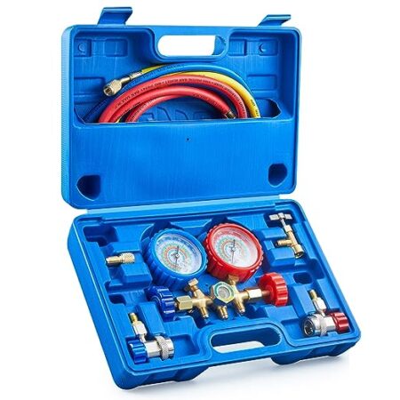 Wisscool medidores de ca, juego de manómetros de hvac para r134 r22 r12 r502, con mangueras, acopladores, adaptadores de punción para lata, kit de recarga de freón